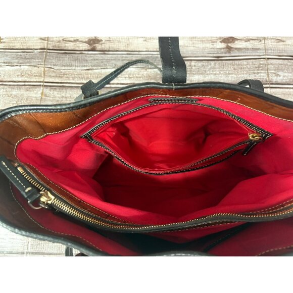 Dooney Bourke Dover Croc Embossed Leather Tote Bag Brown Black - Picture 4 of 10